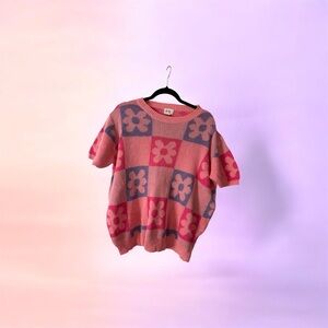 Bibi Floral Pink and Blue Women's Sweater 1X